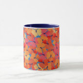 Roze Sinaasappel geel klaproos patroon op hemelsbl Mok (Midden)