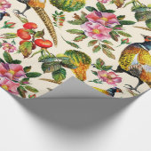  roze sinaasappel geel vogeltjes rozen bloemen cadeaupapier (Hoek)