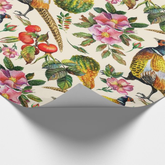  roze sinaasappel geel vogeltjes rozen bloemen cadeaupapier (Hoek)