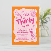 Roze Sinaasappel Geïllustreerde Vintage 30ste Verj Kaart (Staand voorkant)