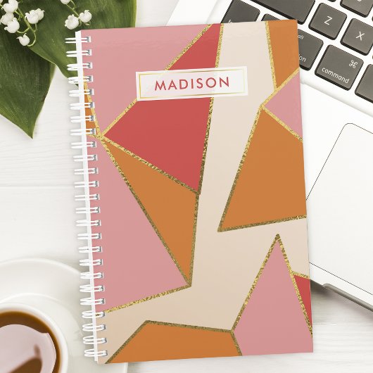 Roze Sinaasappel Geometrisch Goud Glitter Geperson Planner