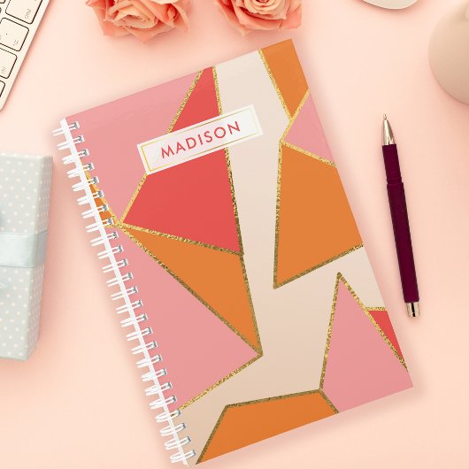 Roze Sinaasappel Geometrisch Goud Glitter Geperson Planner