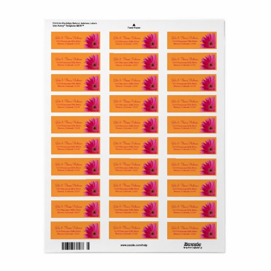 Roze Sinaasappel Gerbera Daisy Bruiloft Retouradre Etiket (Full Sheet)