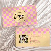 Roze Sinaasappel geruit Custom Company Logo QR Cod Visitekaartje
