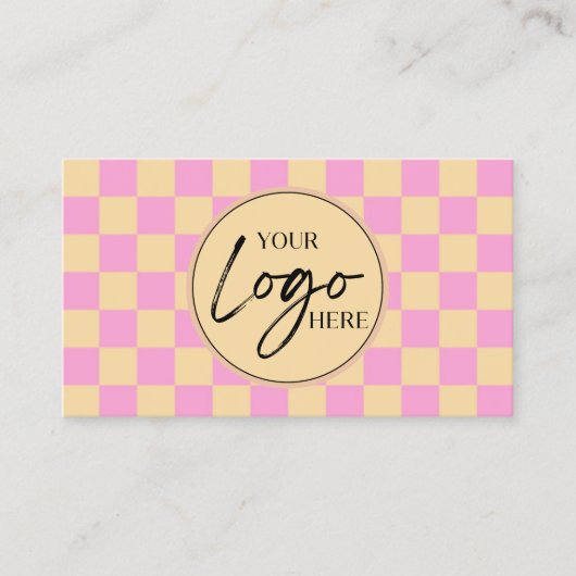 Roze Sinaasappel geruit Custom Company Logo QR Cod Visitekaartje (Voorkant)