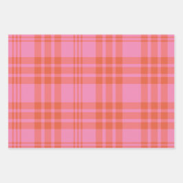 Roze Sinaasappel geruit Plaid Gingham Inpakpapier Vel