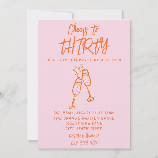 Roze Sinaasappel getekend 30e grillige foto verjaa Kaart (Voorkant)