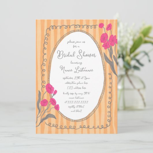 Roze Sinaasappel grillige hand geschilderd Vrijgez Kaart (Staand voorkant)