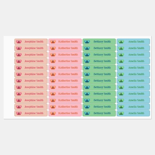 Roze Sinaasappel Groen Blauw Schattige Vlinder Naa Labels (Vel)