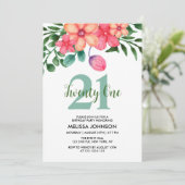 Roze Sinaasappel Groen Lente Bloem 21e Verjaardag Kaart (Staand voorkant)