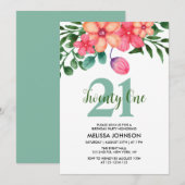 Roze Sinaasappel Groen Lente Bloem 21e Verjaardag Kaart (Voorkant / Achterkant)