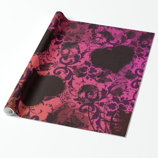Roze Sinaasappel Grunge Damask Valentijn Cadeaupapier (Uitgerold)