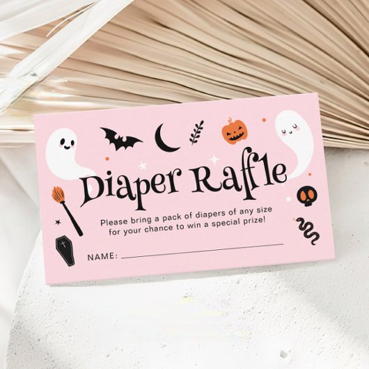 Roze Sinaasappel Halloween Baby shower Luier Raffl Informatiekaartje