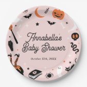 Roze Sinaasappel Halloween Baby shower Papieren Bordje (Voorkant)