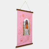 Roze Sinaasappel Hand getekend Foto Afstuderen Hangend Wandkleed (Gebogen)