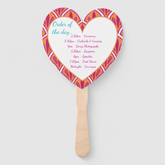 Roze & Sinaasappel Helder Kleurrijk Trouwprogramma Handwaaier (Achterkant)