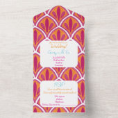 Roze & Sinaasappel Heldere Kleurrijke Fan Wedding All In One Uitnodiging (Binnen)