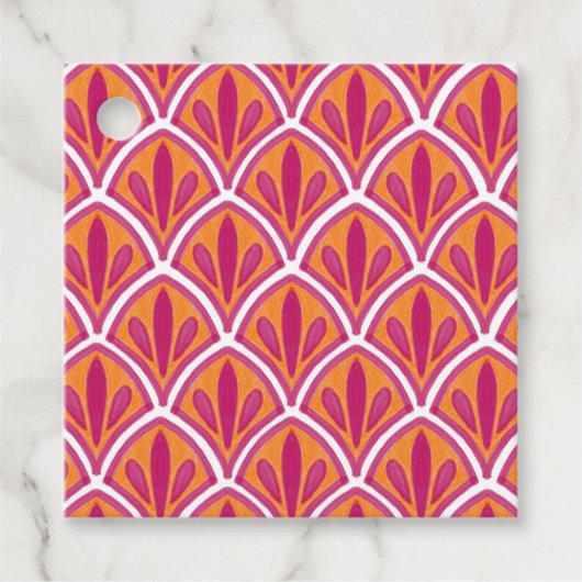 Roze & Sinaasappel Heldere Kleurrijke Fan Wedding Bedankjes Labels (Voorkant)