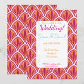 Roze & Sinaasappel Heldere Kleurrijke Fan Wedding Kaart (Voorkant / Achterkant)