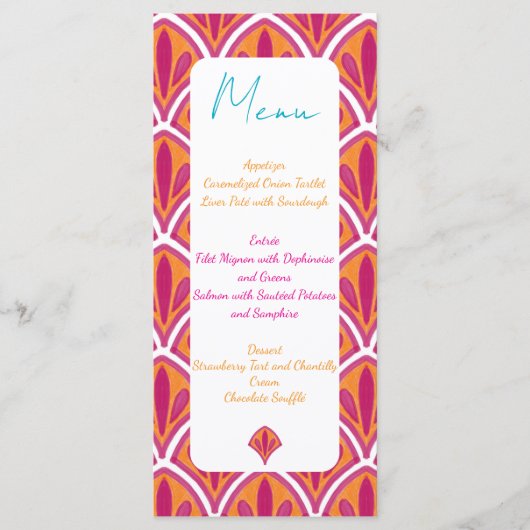 Roze & Sinaasappel Heldere Kleurrijke Fan Wedding Menu (Voorkant)