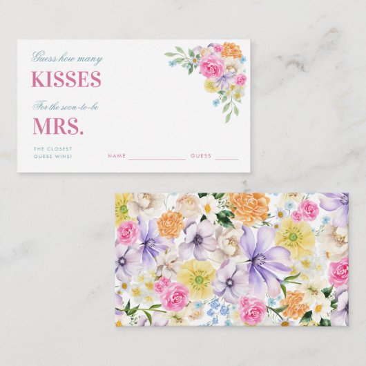 Roze & Sinaasappel Hoeveel kussen Vrijgezellenfees Informatiekaartje (Voorkant / Achterkant)