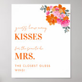 Roze & Sinaasappel Hoeveel kussen Vrijgezellenfees Poster (Voorkant)