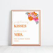 Roze & Sinaasappel Hoeveel kussen Vrijgezellenfees Poster