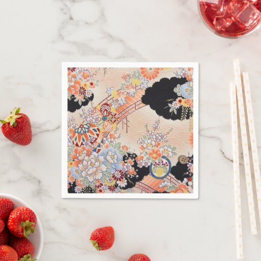 Roze Sinaasappel Japans Kimono Bloemen Decoupage P Servet (Insitu)