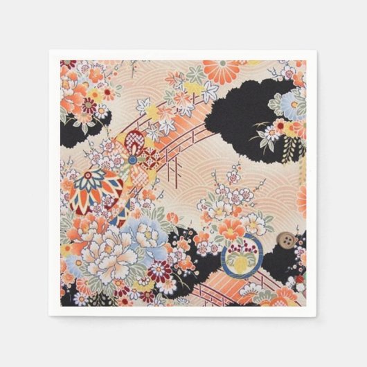 Roze Sinaasappel Japans Kimono Bloemen Decoupage P Servet (Voorkant)