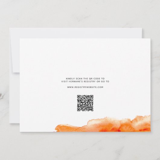 Roze Sinaasappel Kleur Splash QR Code Vrijgezellen Kaart (Achterkant)