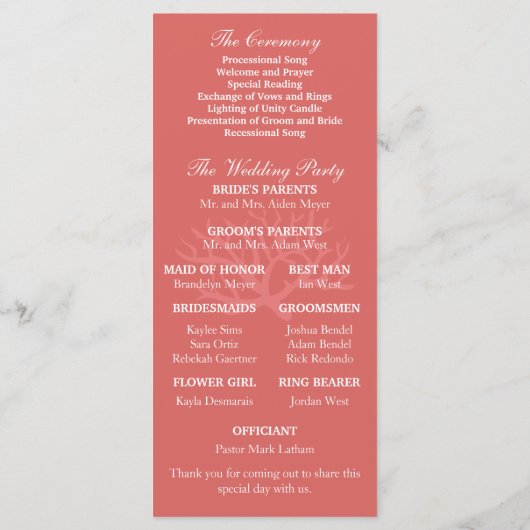 Roze Sinaasappel Koraalrif Zeepaardje Trouwprogram Programmakaart (Achterkant)