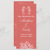 Roze Sinaasappel Koraalrif Zeepaardje Trouwprogram Programmakaart (Voorkant / Achterkant)