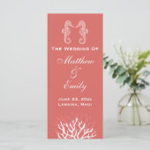 Roze Sinaasappel Koraalrif Zeepaardje Trouwprogram Programmakaart (Staand voorkant)