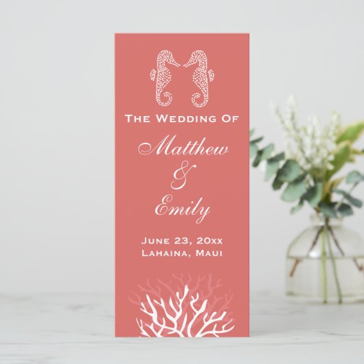 Roze Sinaasappel Koraalrif Zeepaardje Trouwprogram Programmakaart (Staand voorkant)