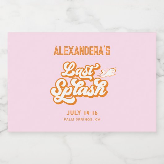 Roze Sinaasappel Laatste splash Bachelorette Sparkling Wijnetiket (Enkel label)