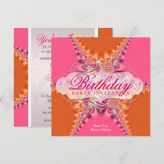 Roze Sinaasappel Lace Exotic verjaardagsfeestje Ui Kaart (Voorkant / Achterkant)