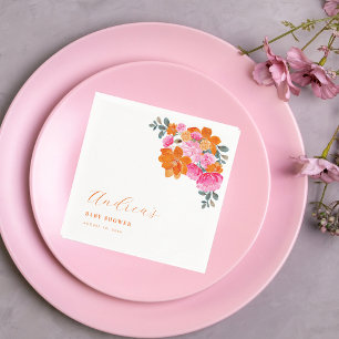 Roze & Sinaasappel Levendig Zomer Bloemen Baby sho Servet