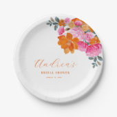 Roze & Sinaasappel Levendig Zomer Bloemen Vrijgeze Papieren Bordje (Voorkant)