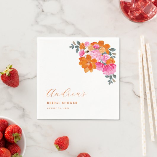 Roze & Sinaasappel Levendig Zomer Bloemen Vrijgeze Servet (Insitu)