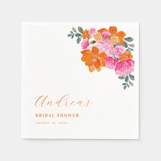 Roze & Sinaasappel Levendig Zomer Bloemen Vrijgeze Servet (Voorkant)