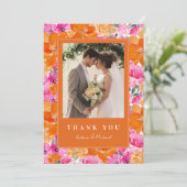 Roze & Sinaasappel Levendige Zomer Bloemen Bloem B Bedankkaart (Staand voorkant)