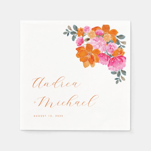 Roze Sinaasappel Levendige Zomer Bloemen Bloem Bru Servet (Voorkant)
