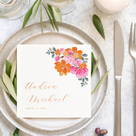 Roze Sinaasappel Levendige Zomer Bloemen Bloem Bru Servet