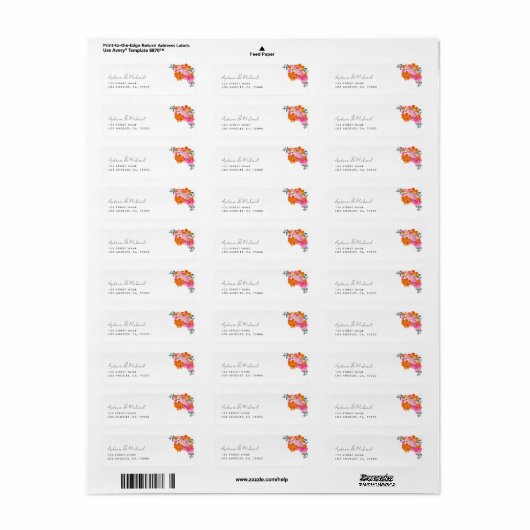 Roze & Sinaasappel Levendige Zomerbloesem Bloemenb Etiket (Full Sheet)