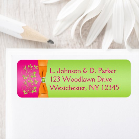 Roze Sinaasappel Limoen BEDRUKT Lint Adreslabel Etiket (Insitu)