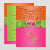 Roze, Sinaasappel, Limoen Bloemen Gevoegde harten Kaart (Voorkant / Achterkant)