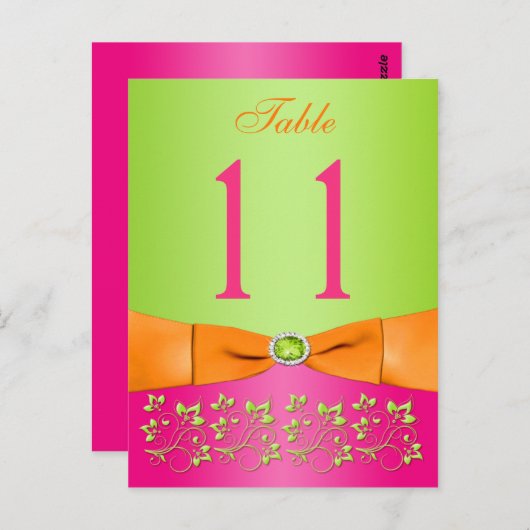 Roze, Sinaasappel, Limoen Bloemen Tafelnummer Post (Voorkant / Achterkant)