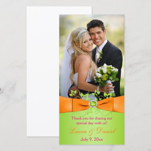 Roze Sinaasappel Limoen Floral bruiloft fotokaart Bedankkaart (Voorkant / Achterkant)