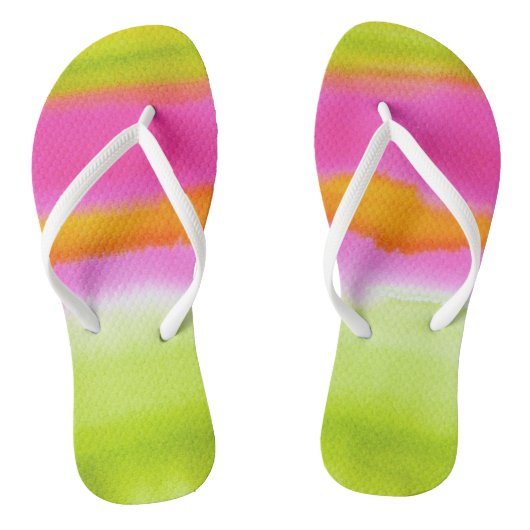 Roze Sinaasappel Limoen Waterverf Modern strand Teenslippers (Voetbed)