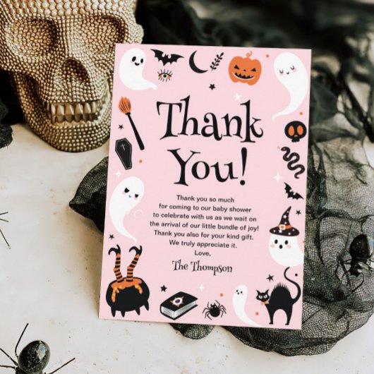 Roze Sinaasappel Little Boo Halloween Baby shower Bedankkaart